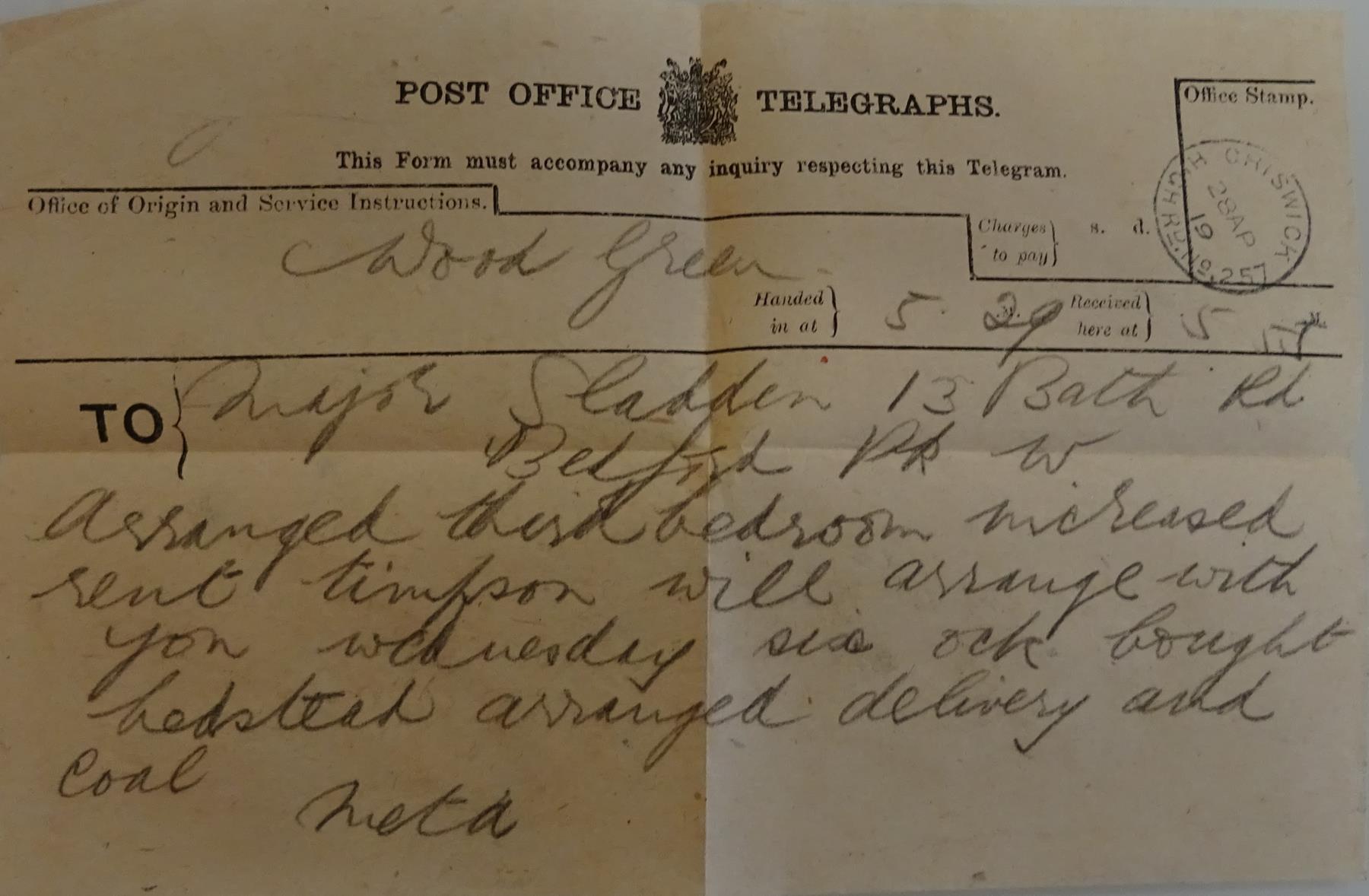 April 28th 1919 Letter from Mela Brown Constable to her fiancé, Major